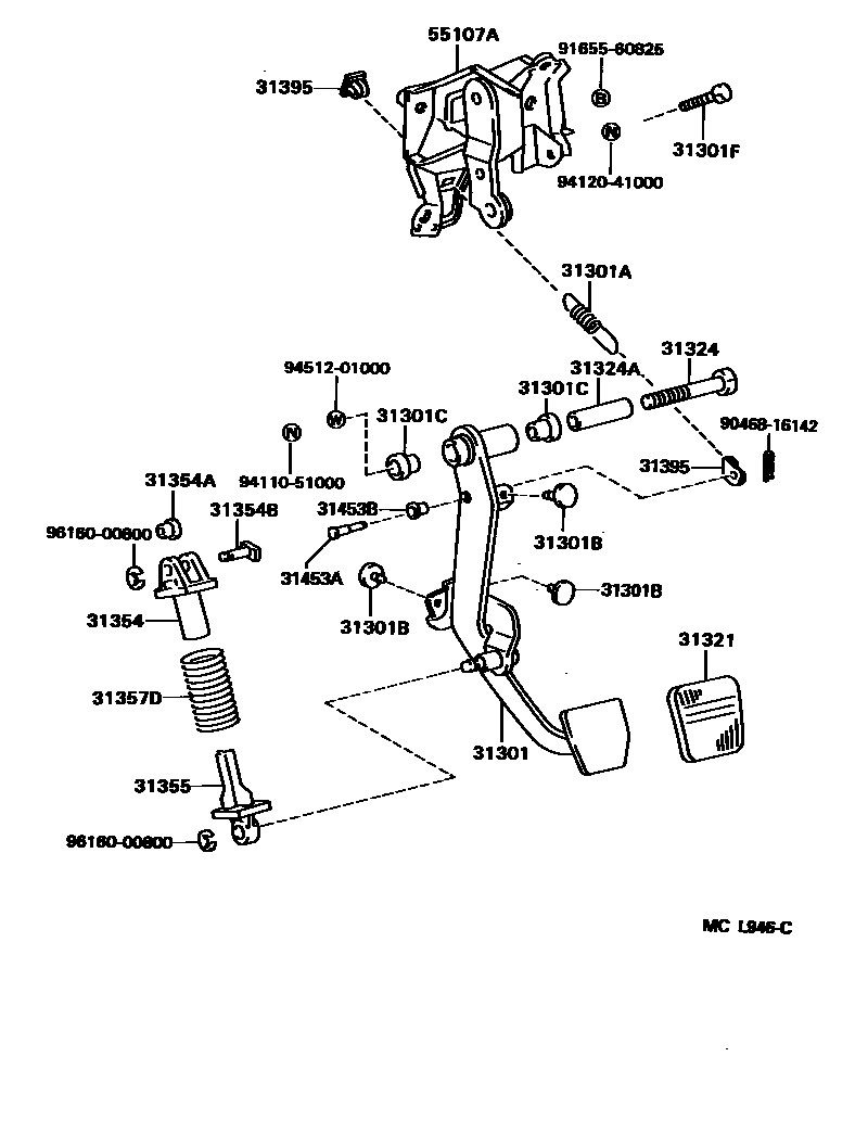 Toyota CAMRY 离合器踏板和挠性软管 EPC diagram — MCL946C