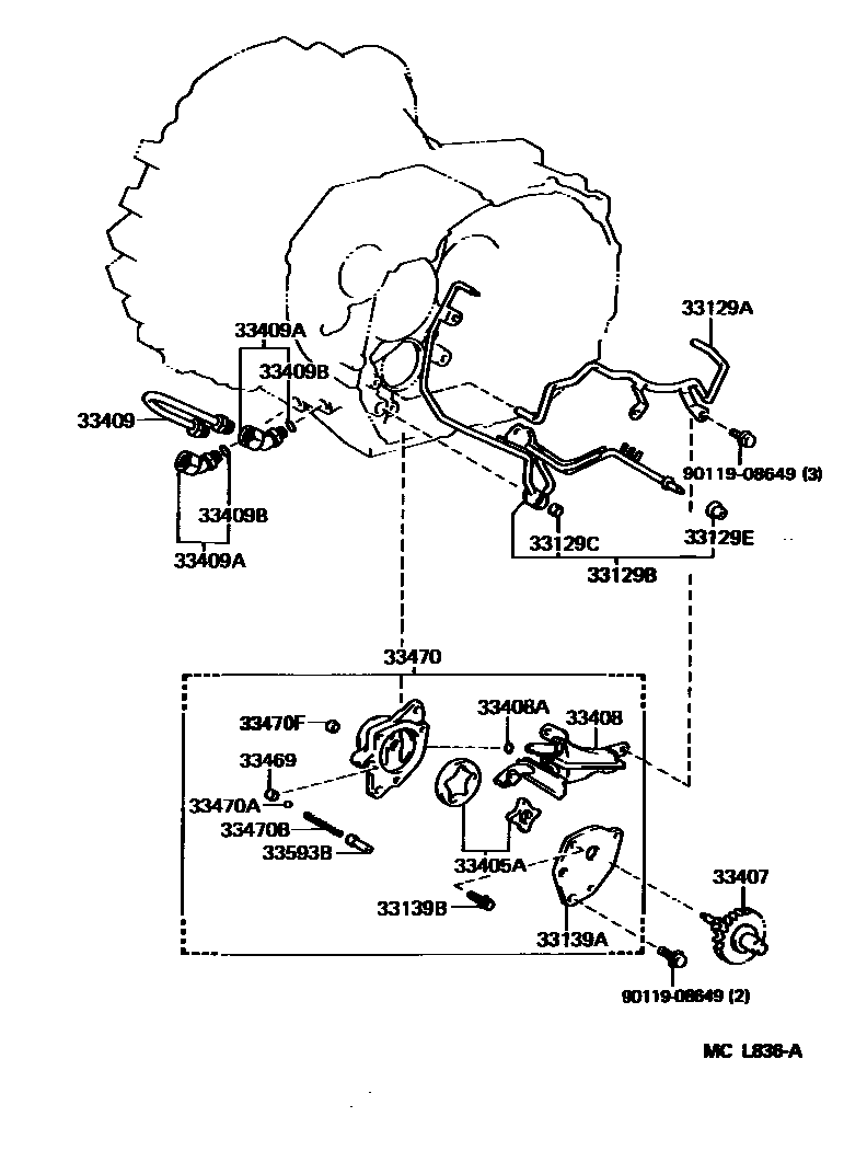 Toyota CAMRY 油泵、油冷却器和配管(MTM) EPC diagram — MCL836A