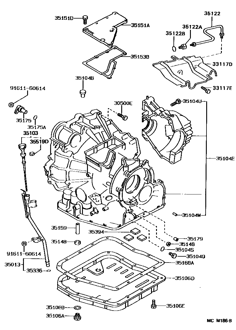 Toyota CAMRY 变速器壳和油底壳(ATM) EPC diagram — MCM186B
