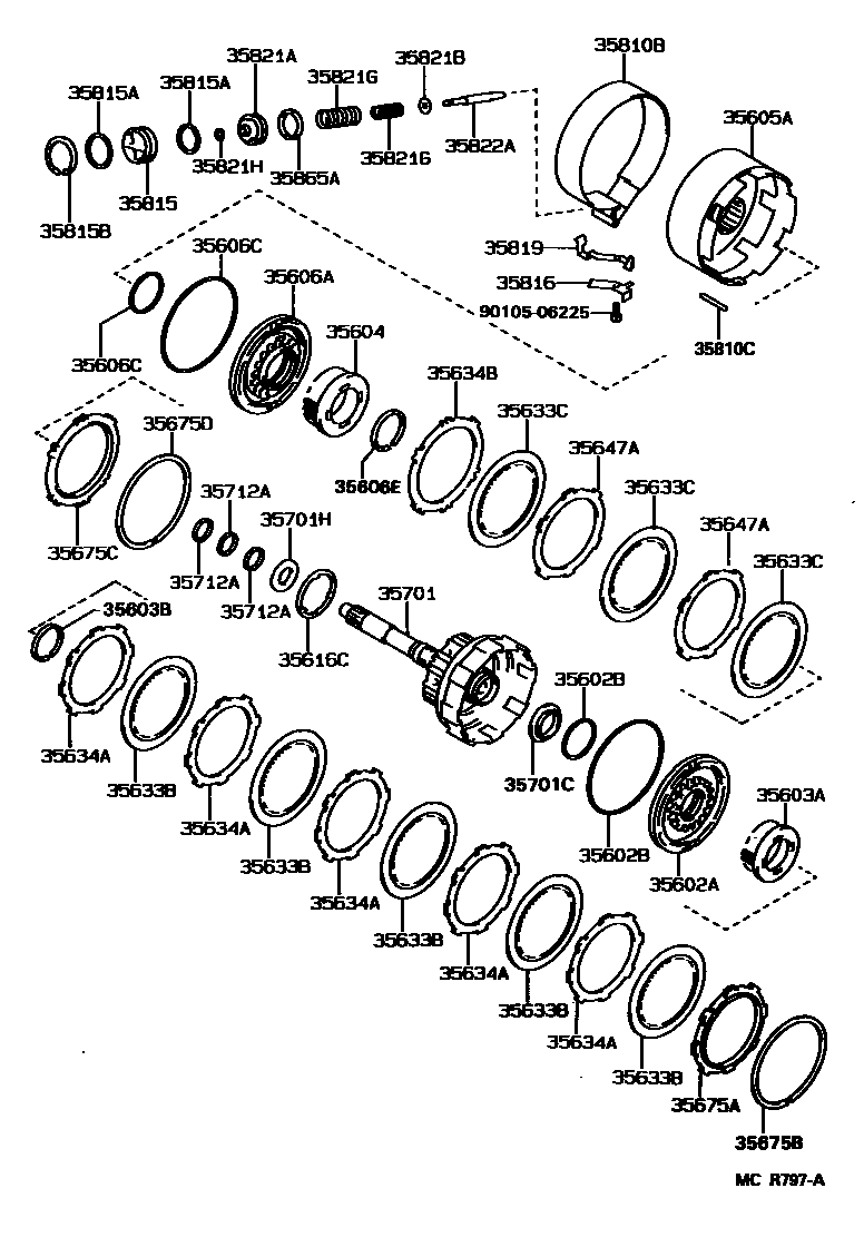Toyota CAMRY 制动带和多片式离合器(ATM) EPC diagram — MCR797A