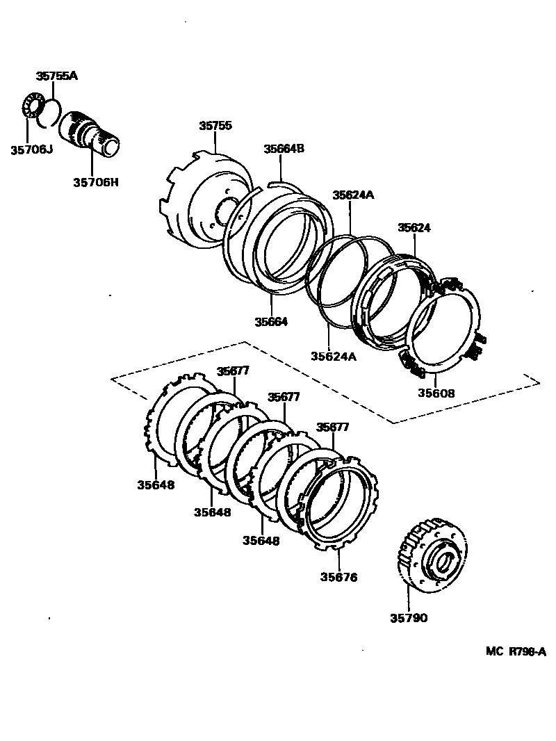 Toyota CAMRY 中央支架和行星太阳齿轮(ATM) EPC diagram — MCR798A