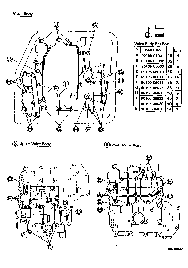 Toyota CAMRY 阀体和滤油网(ATM) EPC diagram — MCM032