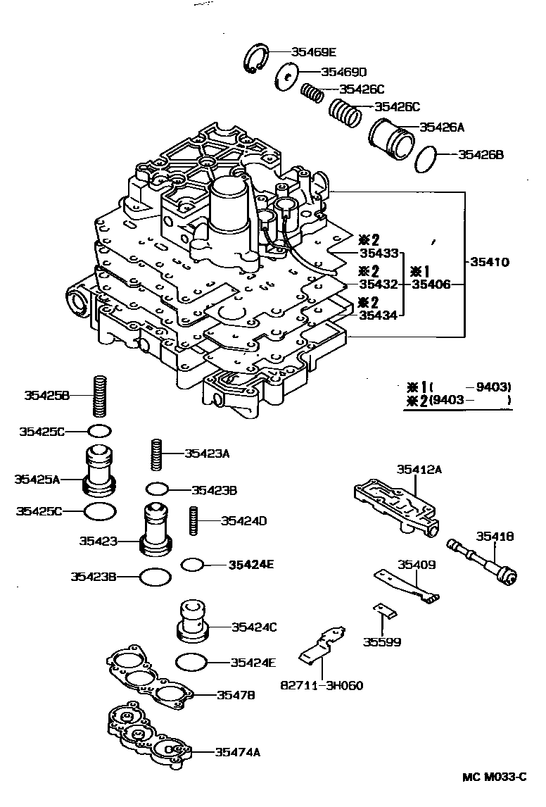 Toyota CAMRY 阀体和滤油网(ATM) EPC diagram — MCM033C