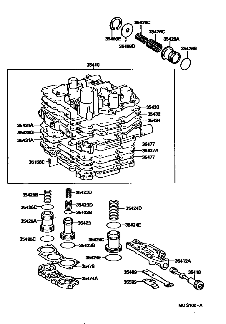 Toyota CAMRY 阀体和滤油网(ATM) EPC diagram — MCS102A