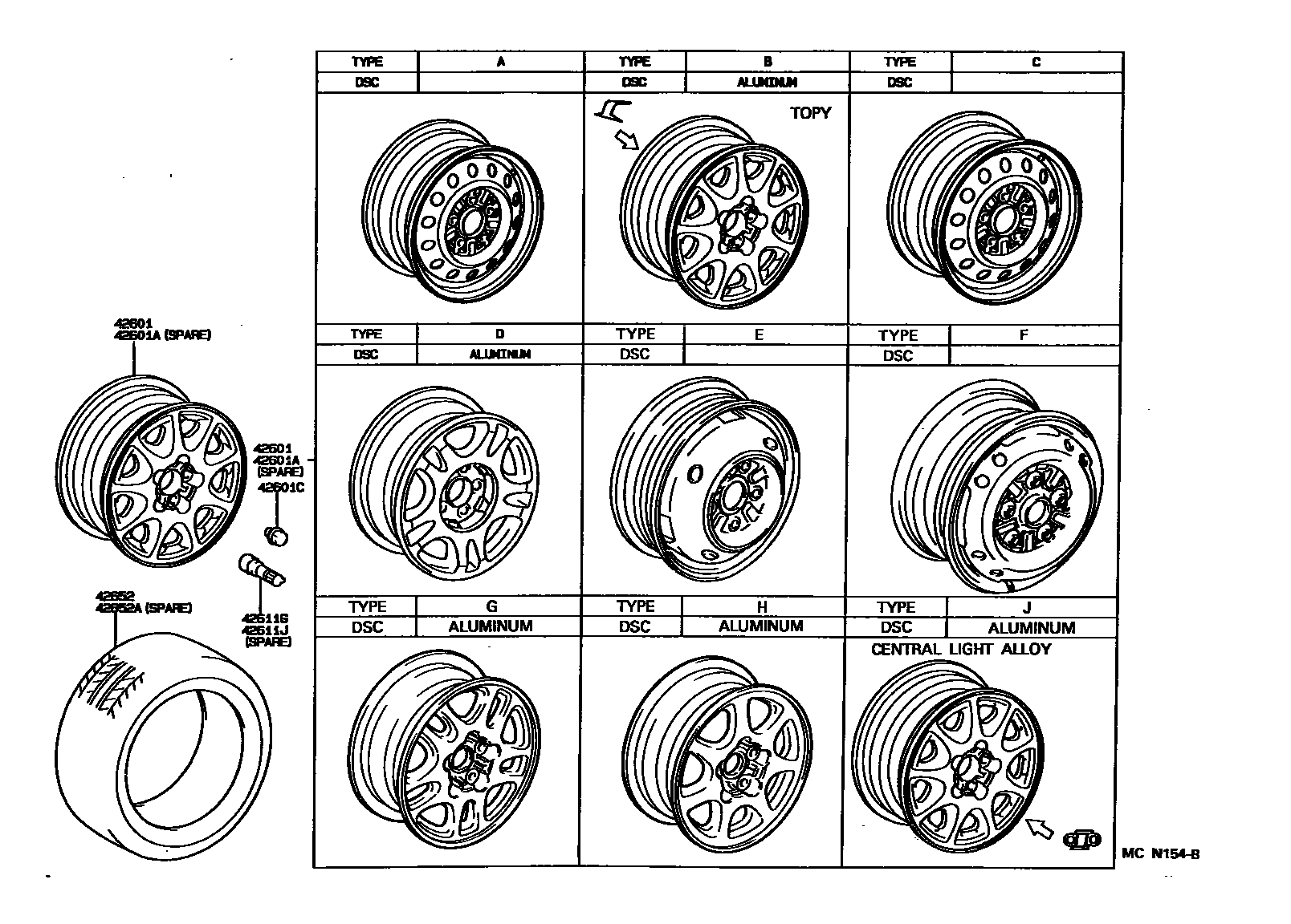 Toyota CAMRY 车轮和车轮盖 EPC diagram — MCN154B