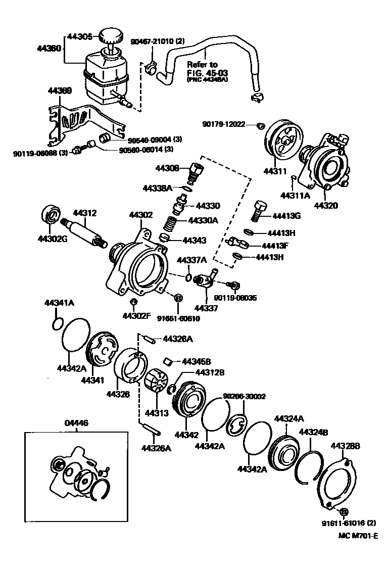 Toyota CAMRY 叶片泵和储油罐(动力转向) EPC diagram — MCM701E