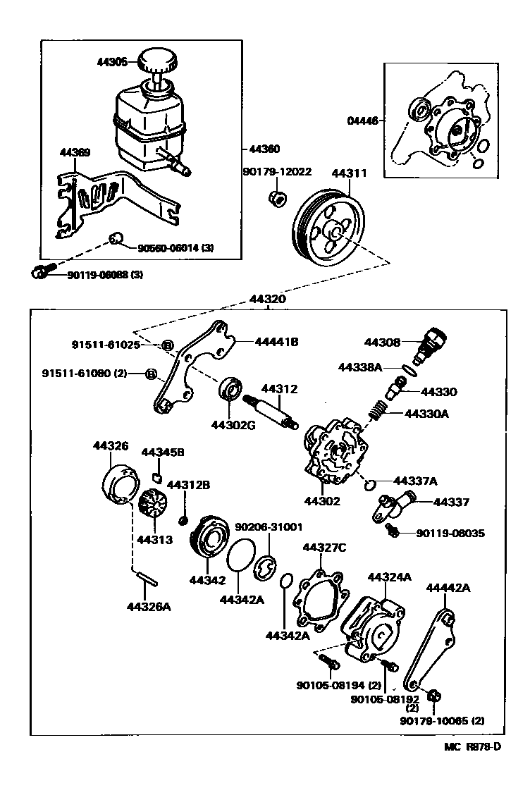 Toyota CAMRY 叶片泵和储油罐(动力转向) EPC diagram — MCR878D