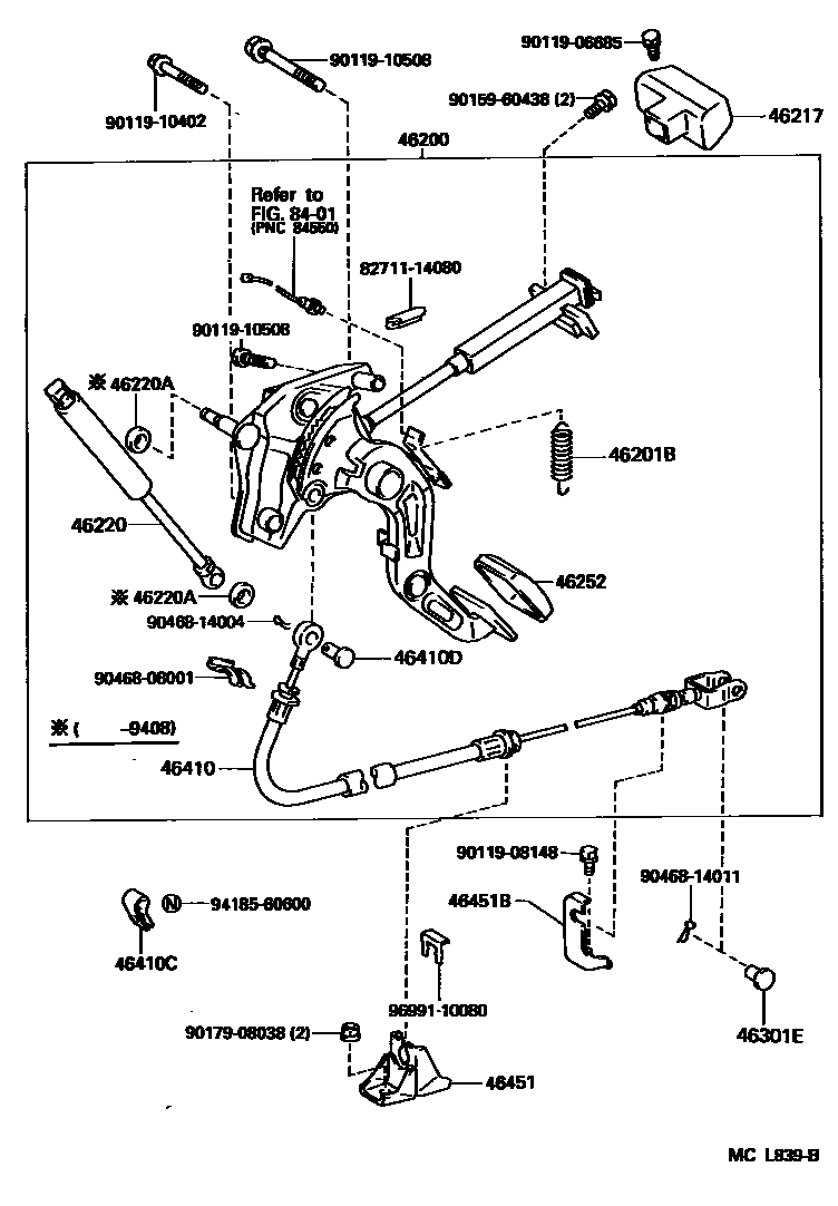 Toyota CAMRY Parking Brake & Cable EPC diagram — MCL839B