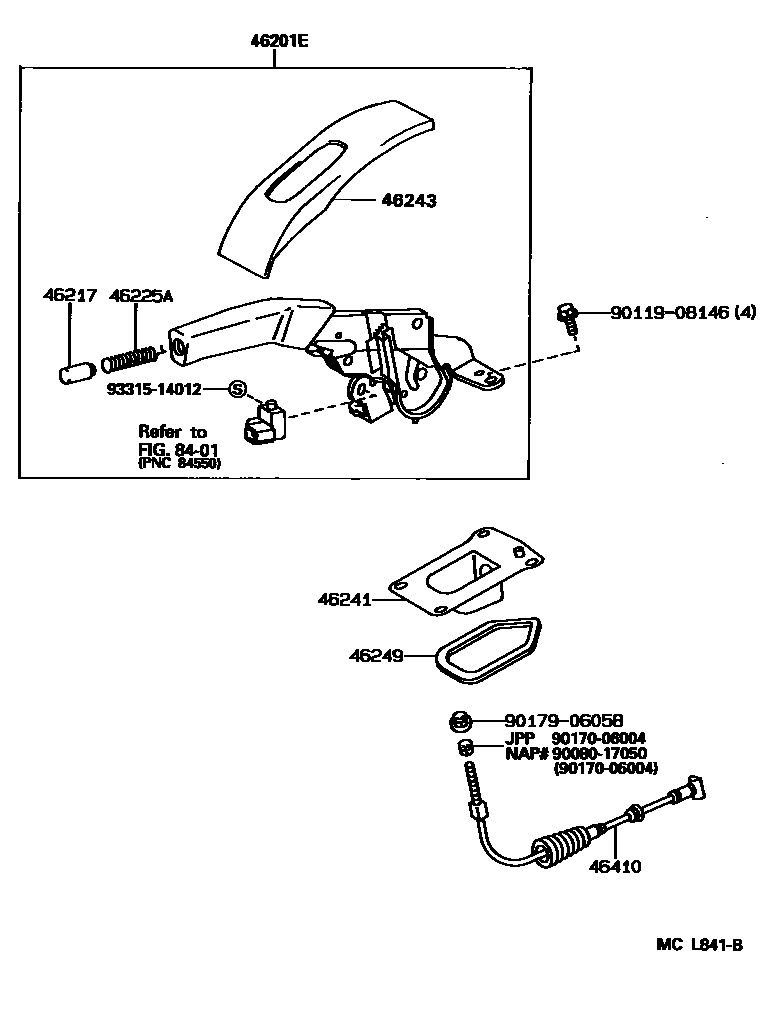 Toyota CAMRY Parking Brake & Cable EPC diagram — MCL841B
