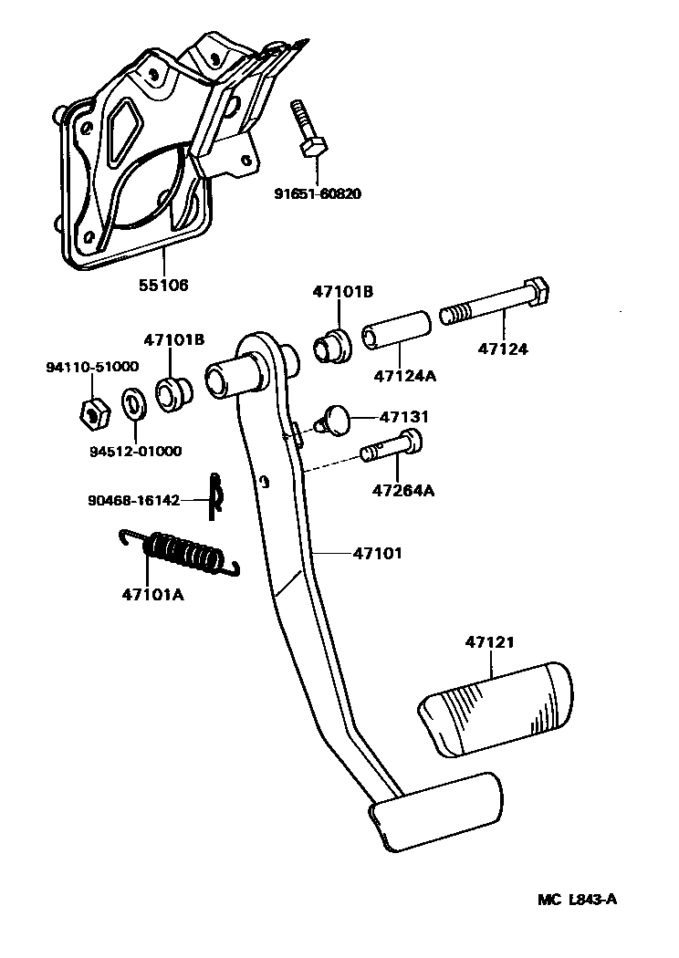 Toyota CAMRY Brake Pedal & Bracket EPC diagram — MCL843A