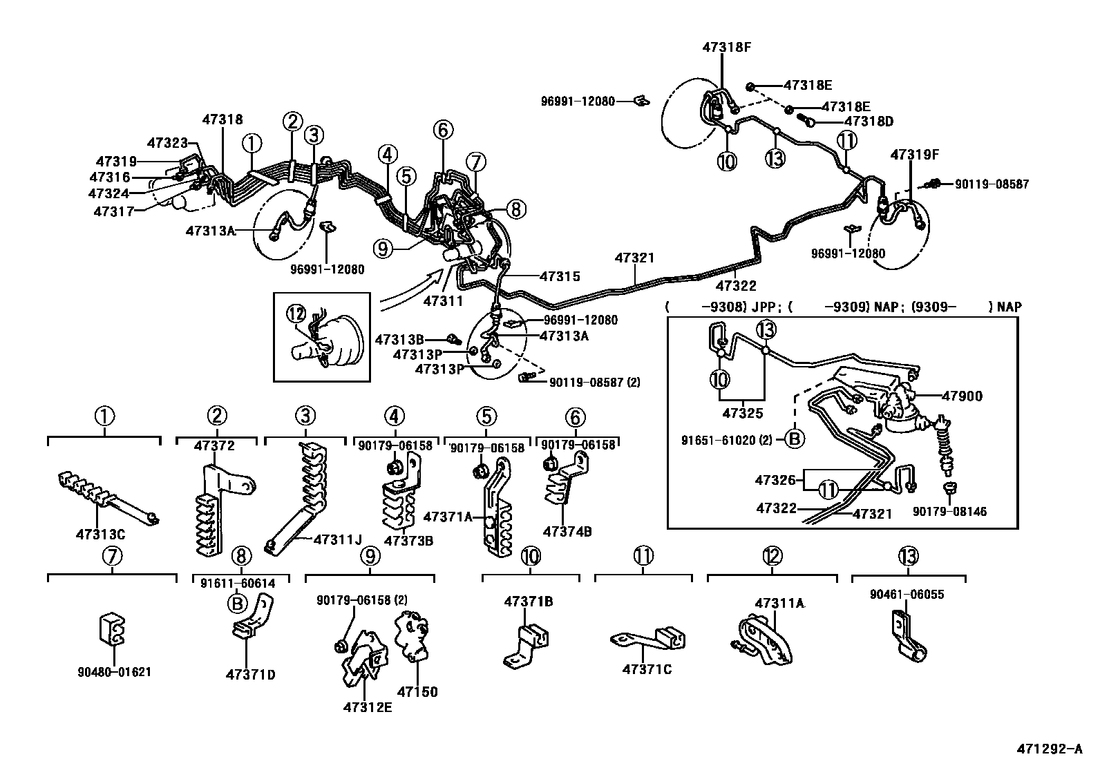 Toyota CAMRY 制动配管和卡箍 EPC diagram — 471292A