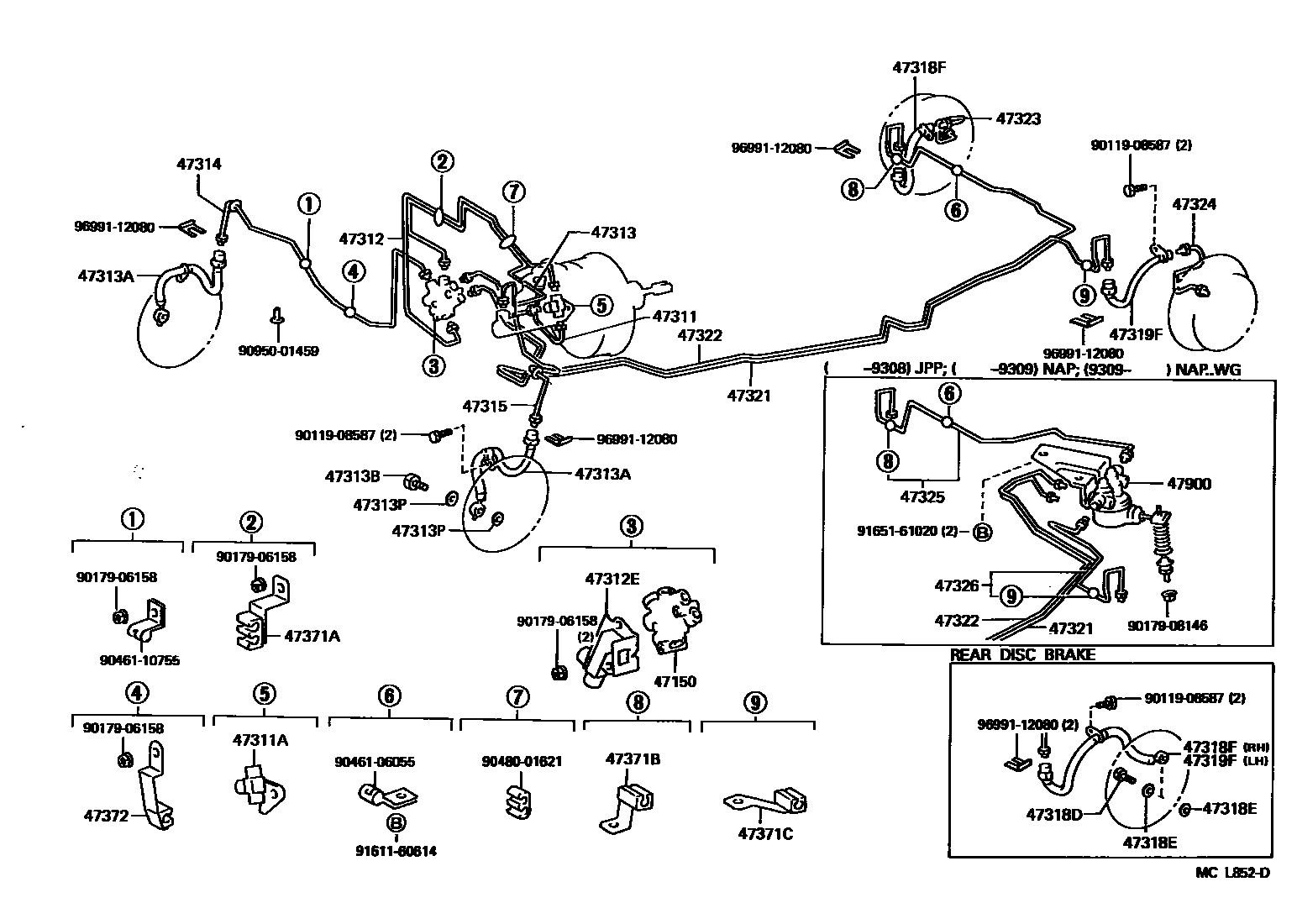 Toyota CAMRY 制动配管和卡箍 EPC diagram — MCL852D