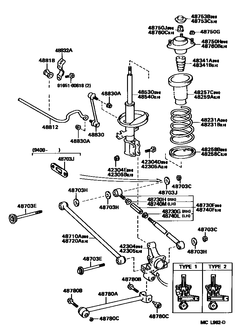 Toyota CAMRY Rear Spring & Shock Absorber EPC diagram — MCL962D