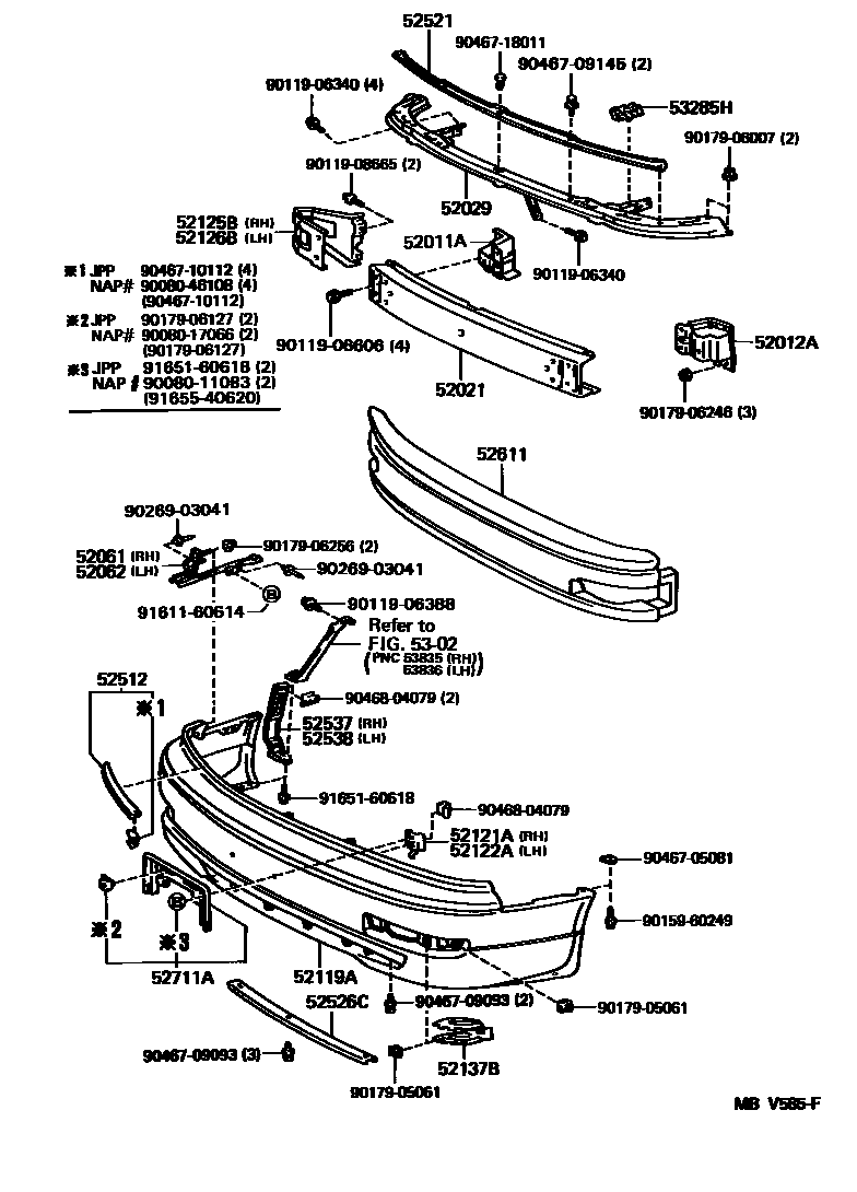 Toyota CAMRY 前保险杠及附件 EPC diagram — MBV585F
