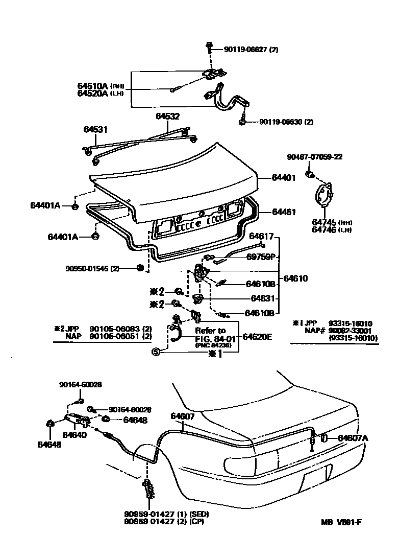 Toyota CAMRY 行李箱门和行李箱锁 EPC diagram — MBV591F