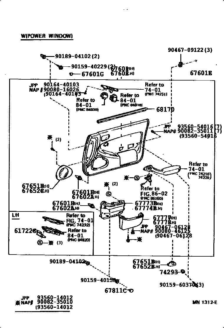 Toyota CAMRY 前门板和前门玻璃 EPC diagram — 676778