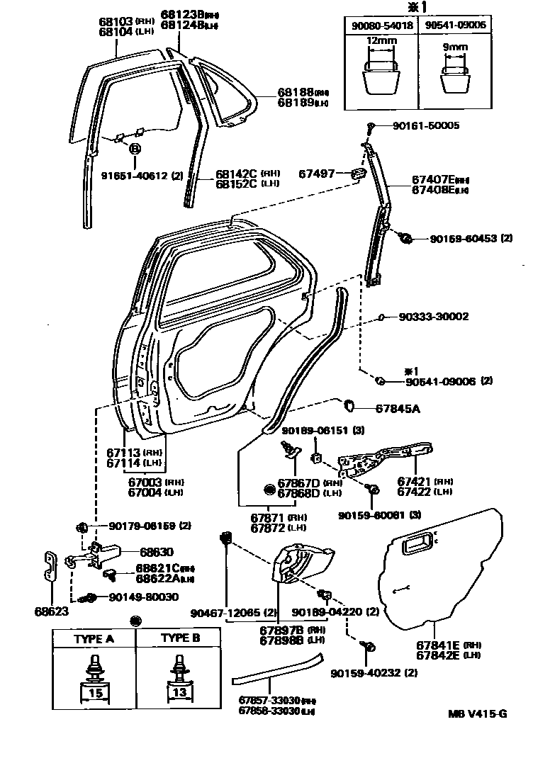 Toyota CAMRY 后门板和后门玻璃 EPC diagram — MBV415G