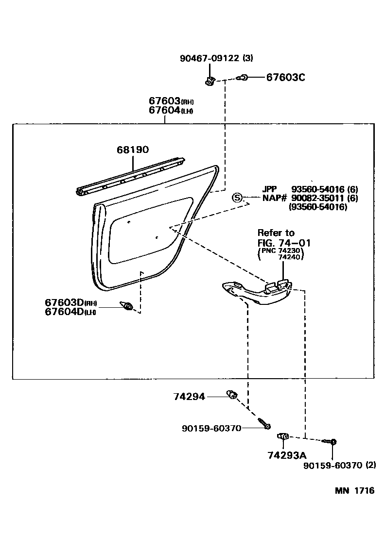 Toyota CAMRY 后门板和后门玻璃 EPC diagram — MN1716