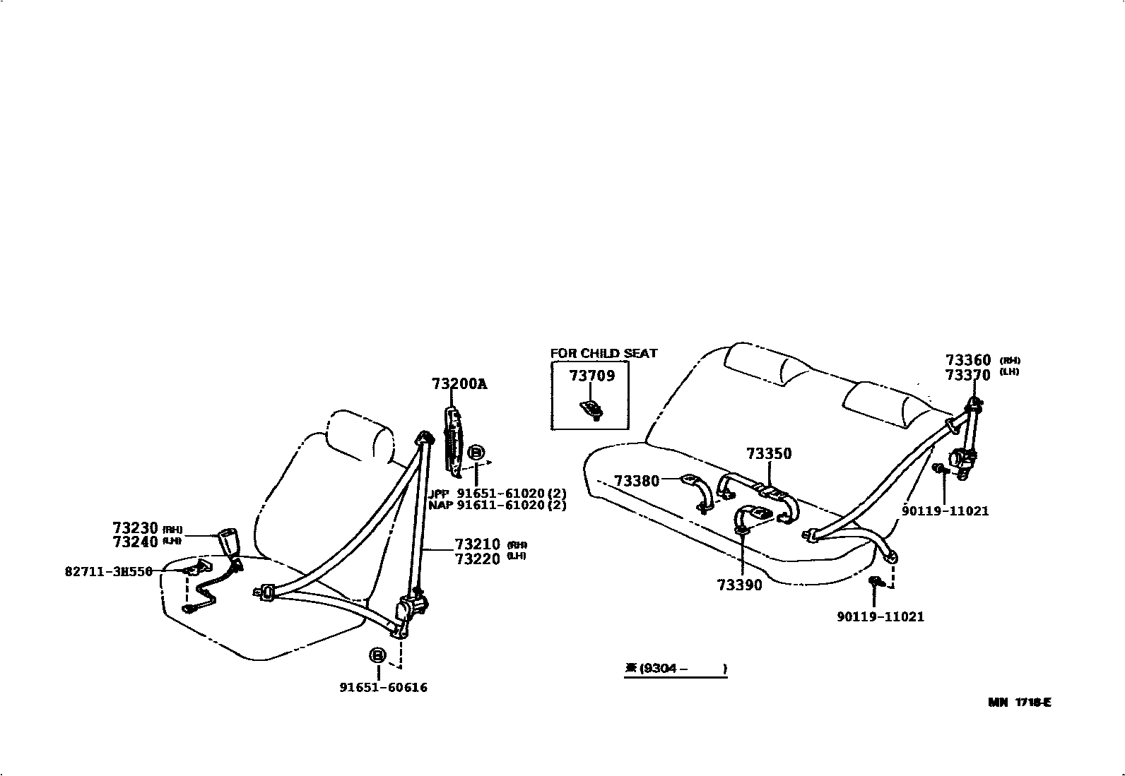 Toyota CAMRY 安全带和儿童保护座椅 EPC diagram — 717070
