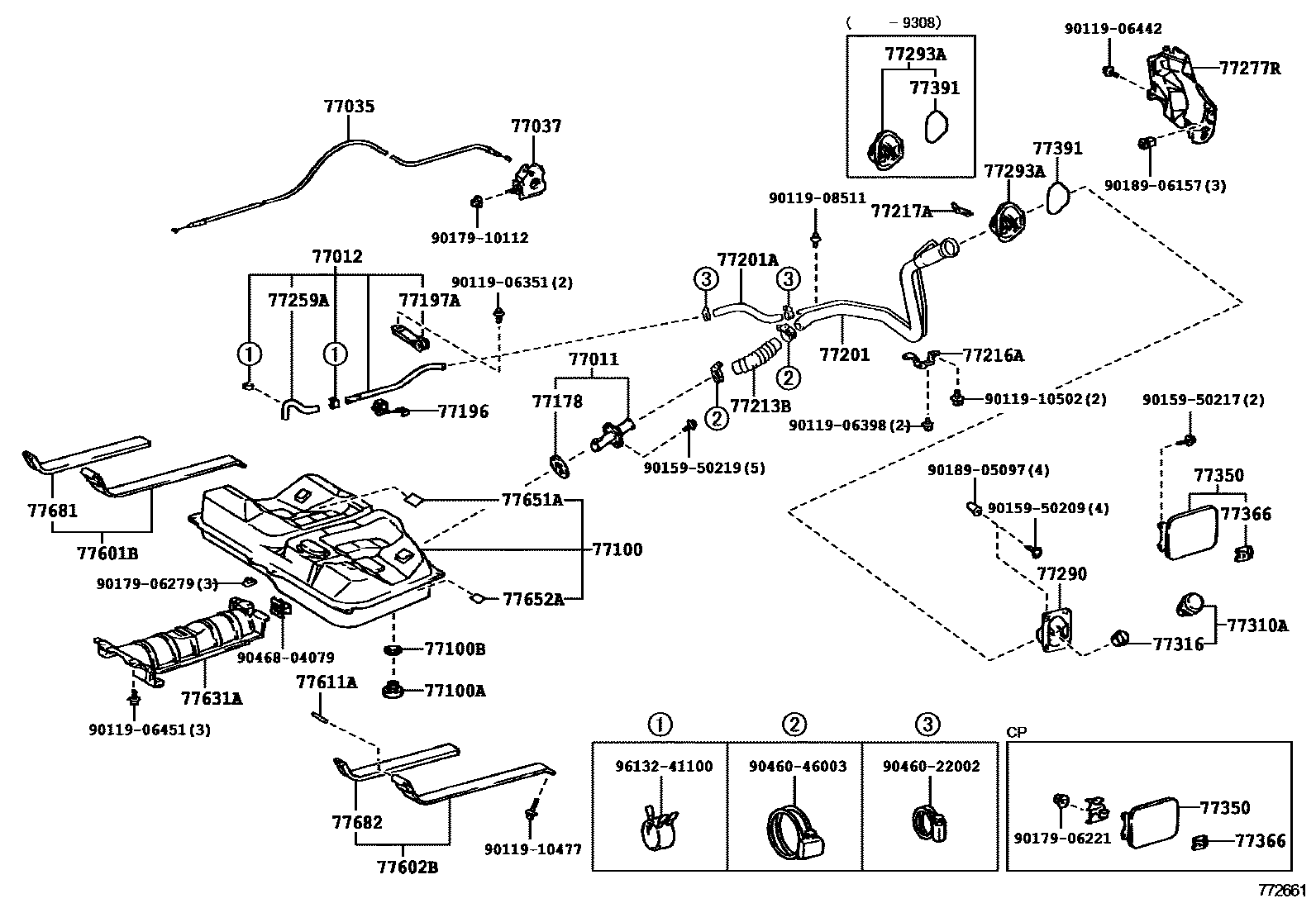 Toyota CAMRY 燃油箱和燃油管 EPC diagram — 772661