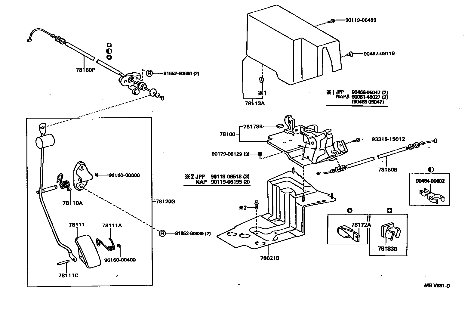 Toyota CAMRY accelerator pedal connecting rod EPC diagram — MBV631D