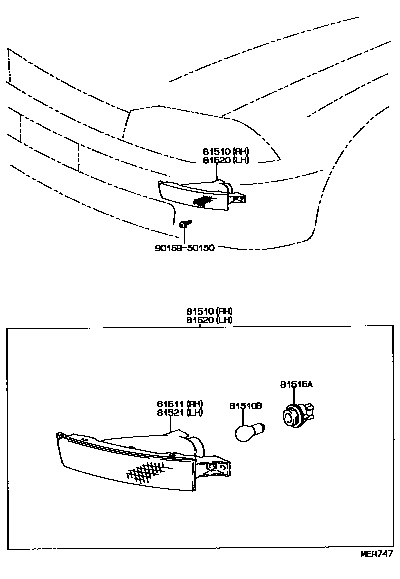 Toyota CAMRY 前转向灯 EPC diagram — MER747