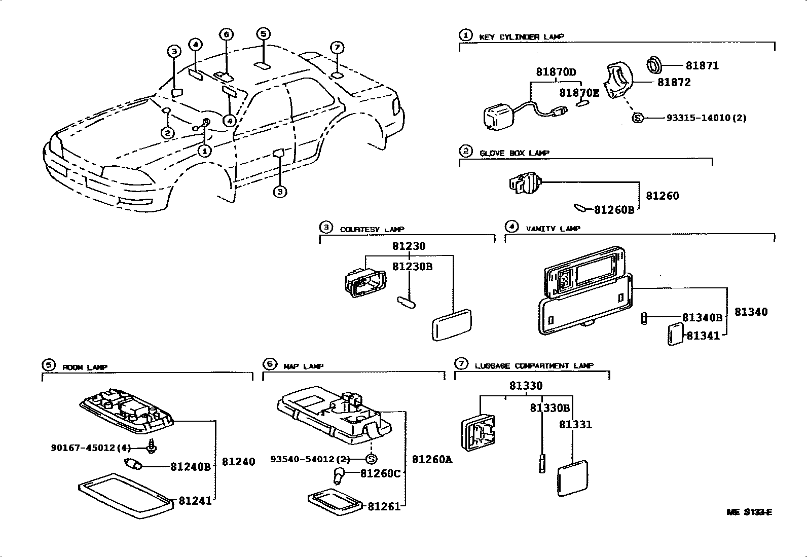 Toyota CAMRY 车内灯 EPC diagram — 815629