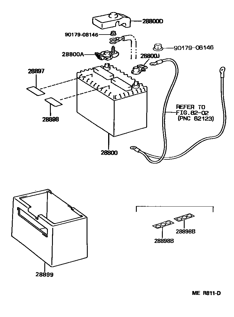 Toyota CAMRY 蓄电池和蓄电池电缆 EPC diagram — MER811D