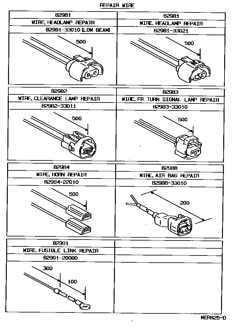 Toyota CAMRY 线束和卡夹 EPC diagram — MER825D