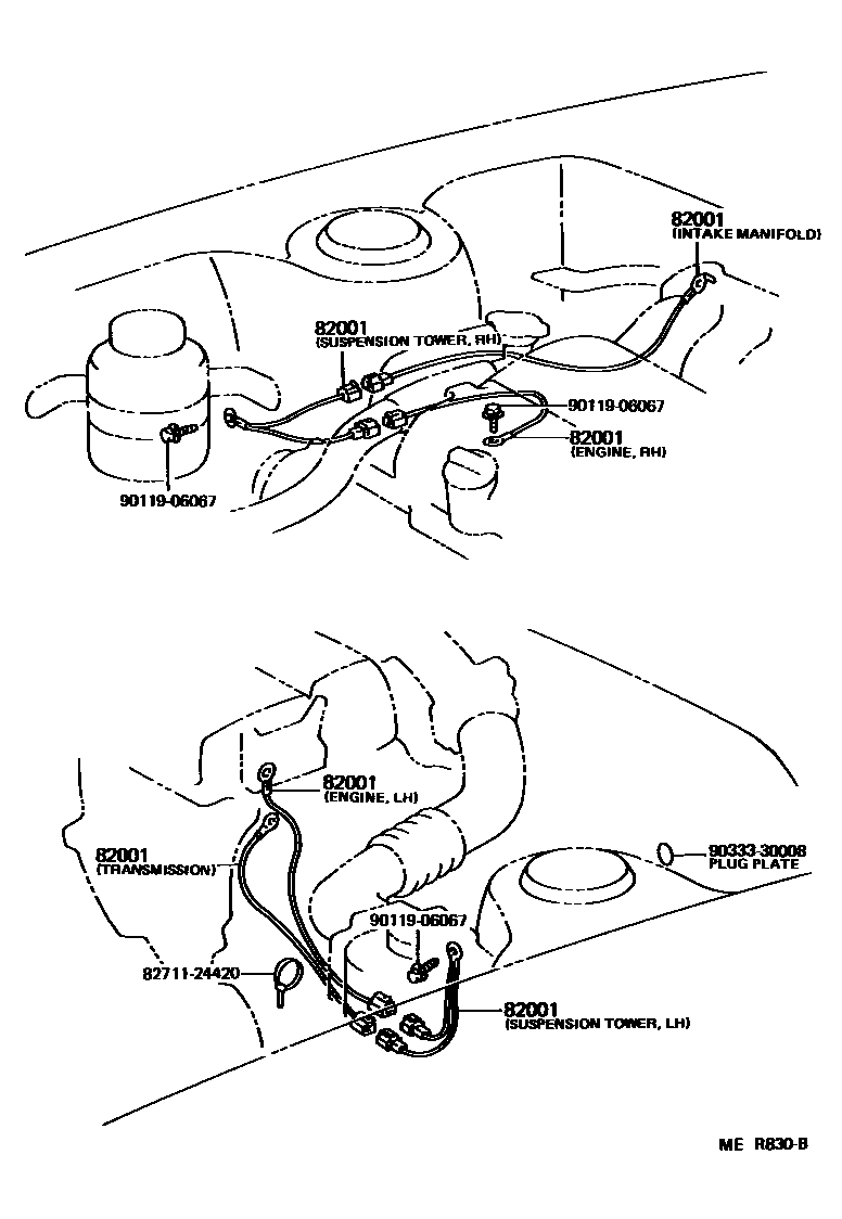 Toyota CAMRY 线束和卡夹 EPC diagram — MER830B