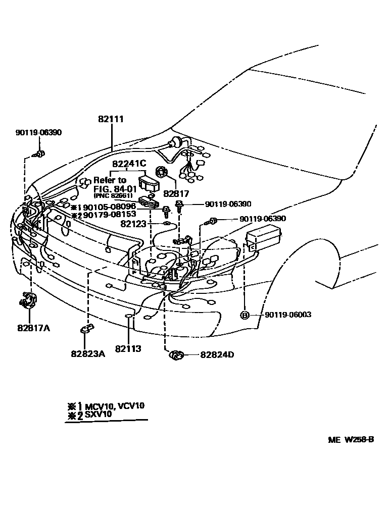 Toyota CAMRY 线束和卡夹 EPC diagram — MEW258B