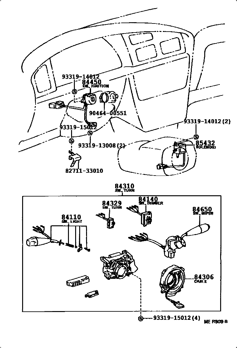 Toyota CAMRY 开关和继电器和ECU EPC diagram — 84B955