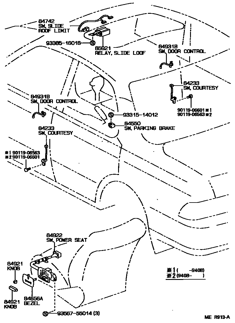 Toyota CAMRY 开关和继电器和ECU EPC diagram — MER913A