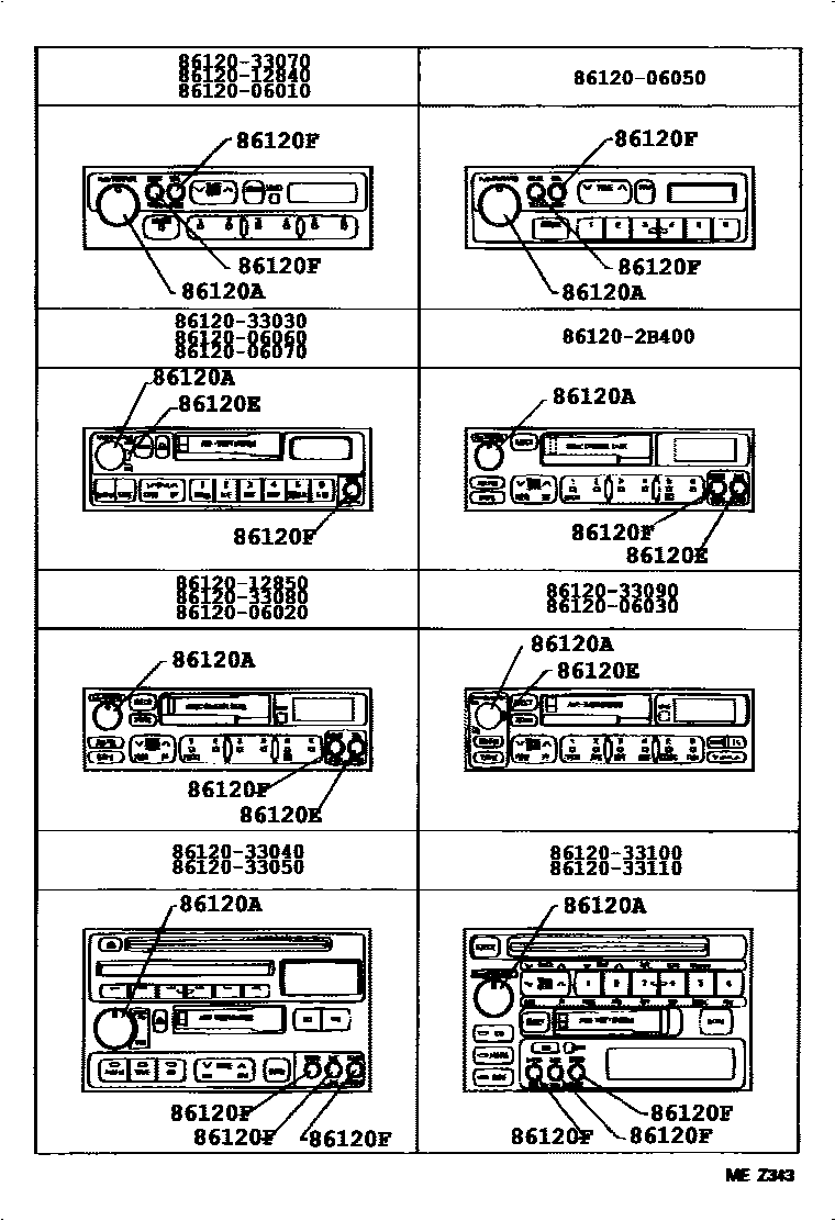 Toyota CAMRY 收音机、放大器和冷凝器 EPC diagram — 864510
