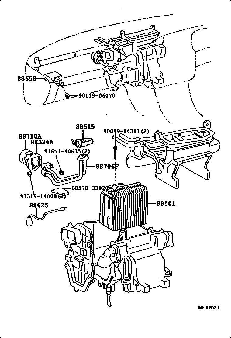 Toyota CAMRY 暖风和空调系统 - 冷却器组件 EPC diagram — 87B804