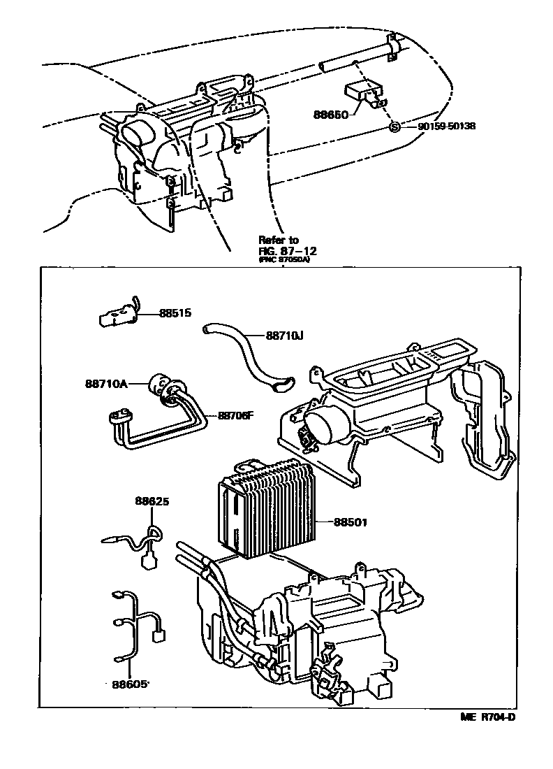 Toyota CAMRY 暖风和空调系统 - 冷却器组件 EPC diagram — MER704D