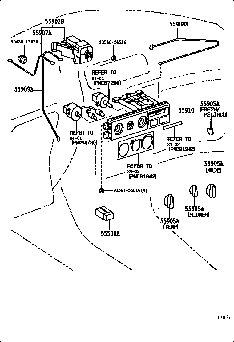 Toyota CAMRY 暖风和空调系统 - 控制器和风管 EPC diagram — 877827