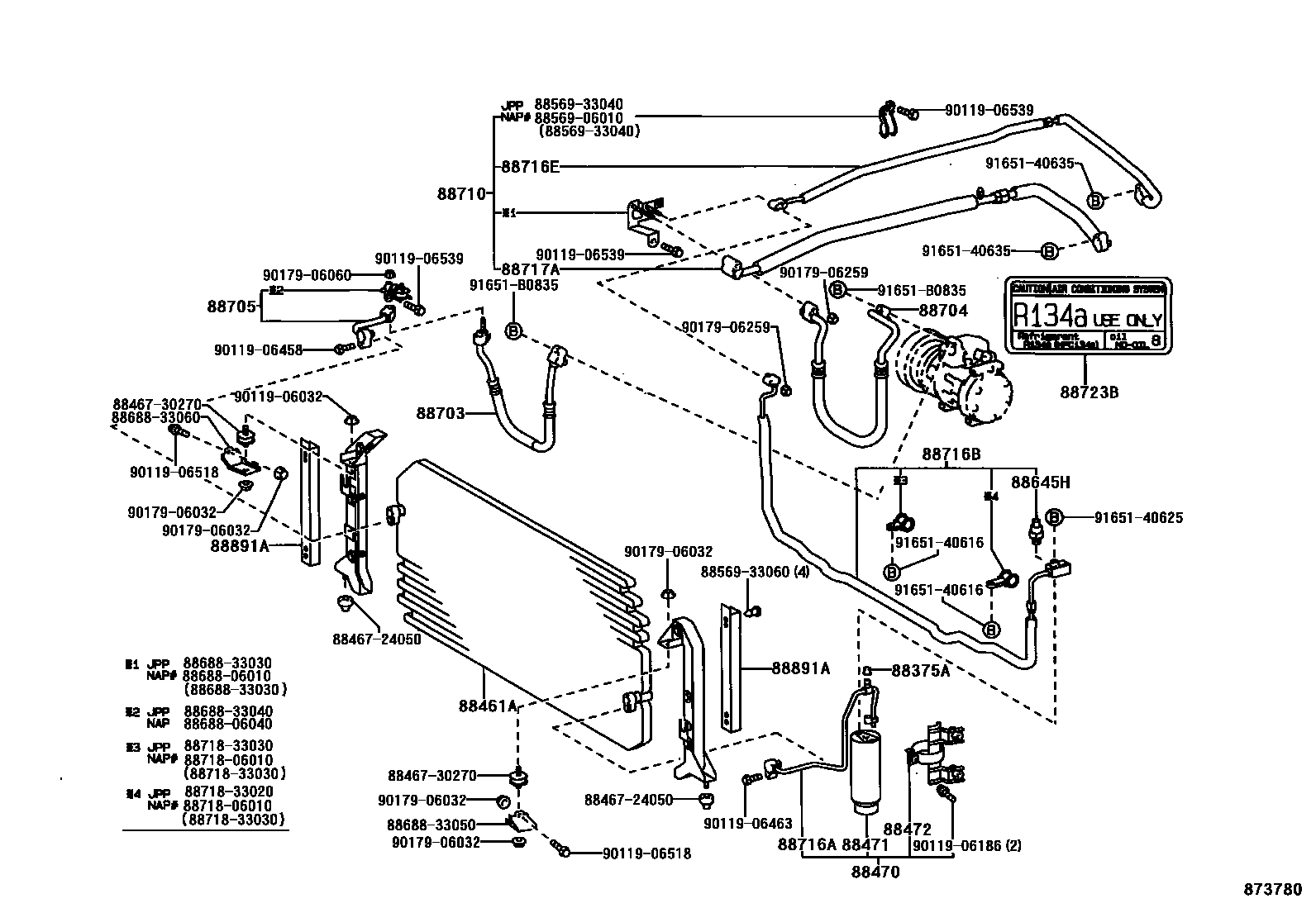 Toyota CAMRY Heating & Air Conditioning - Cooler Piping EPC diagram — 873780