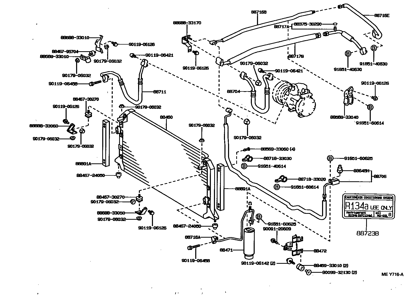 Toyota CAMRY Heating & Air Conditioning - Cooler Piping EPC diagram — MEY716A