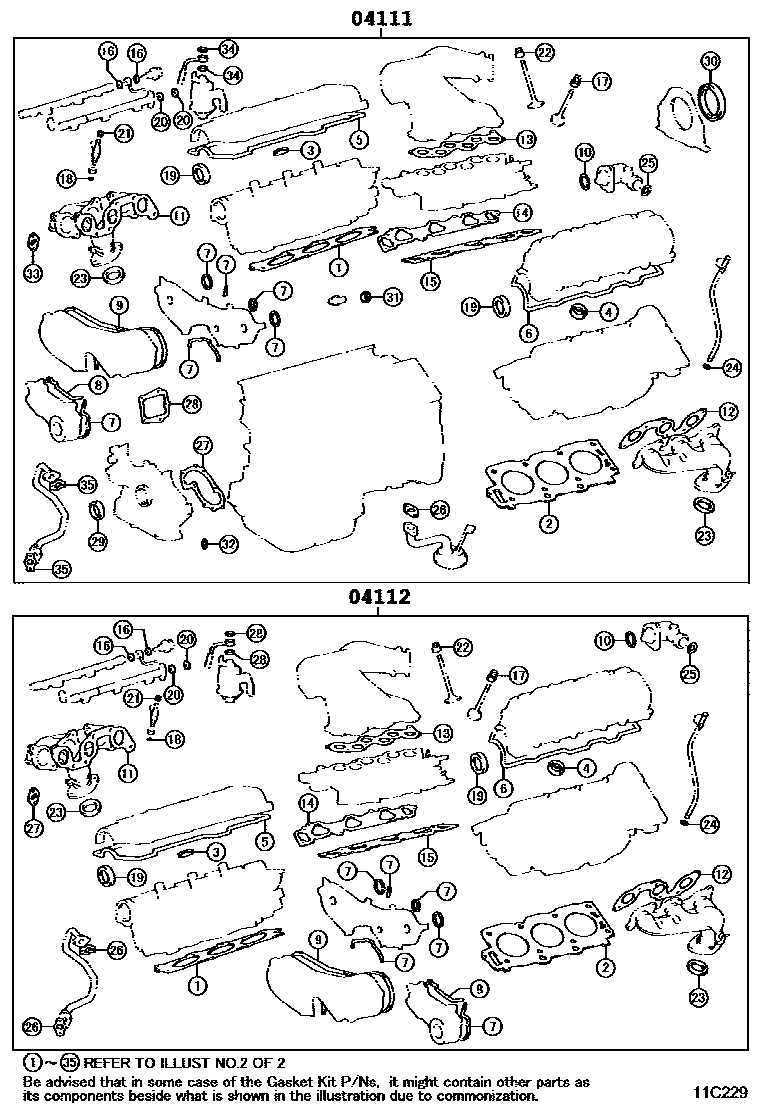 Toyota CAMRY Engine Overhaul Gasket Kit EPC diagram — 11C229