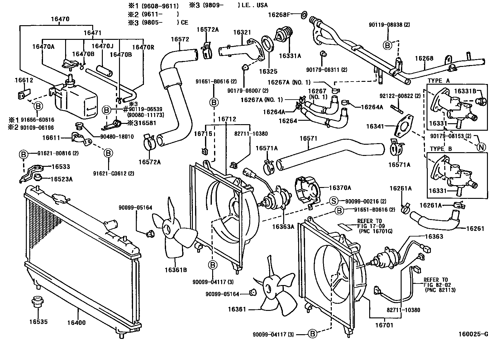 Toyota CAMRY RADIATOR & WATER OUTLET EPC diagram — 160025G