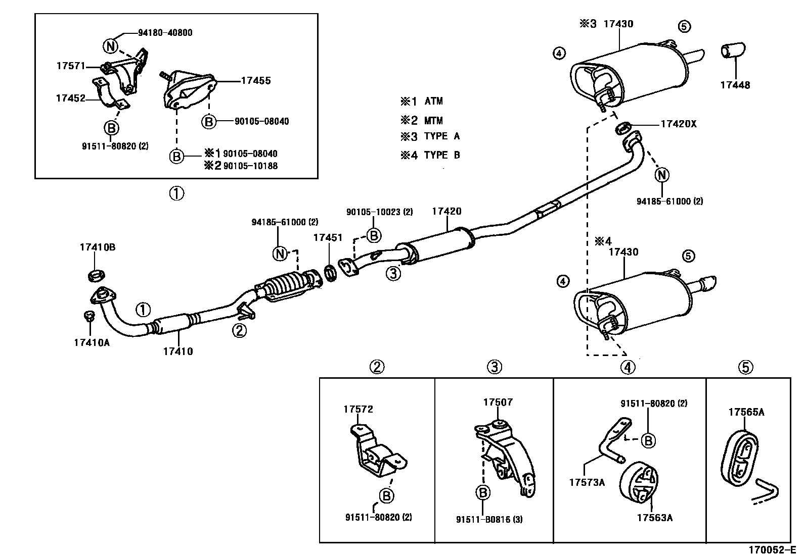 Toyota CAMRY Exhaust Pipe EPC diagram — 170052E