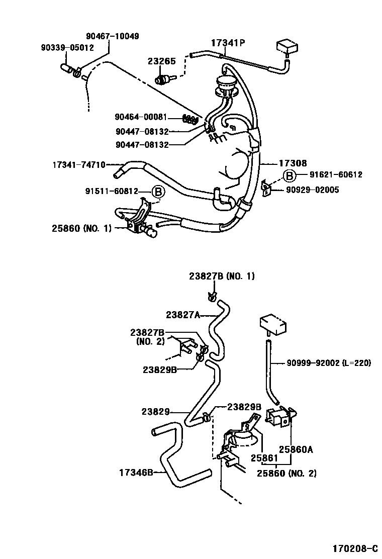 Toyota CAMRY vacuum tube EPC diagram — 170208C