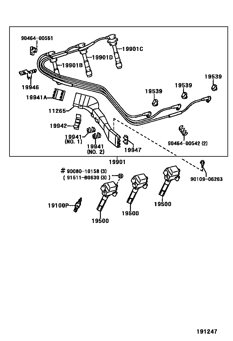 Toyota CAMRY 点火线圈和火花塞 EPC diagram — 191247