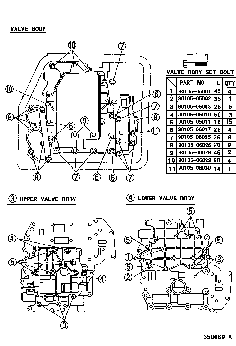 Toyota CAMRY 阀体和滤油网(ATM) EPC diagram — 350089A