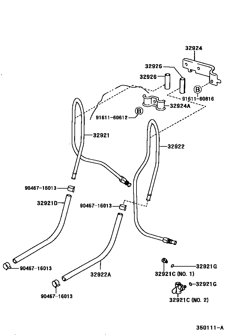 Toyota CAMRY 变速器油冷却器和配管(ATM) EPC diagram — 350111A