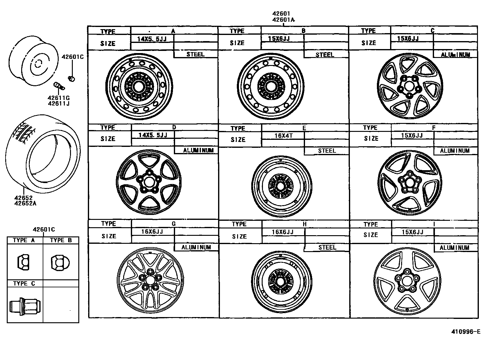 Toyota CAMRY 车轮和车轮盖 EPC diagram — 410996E