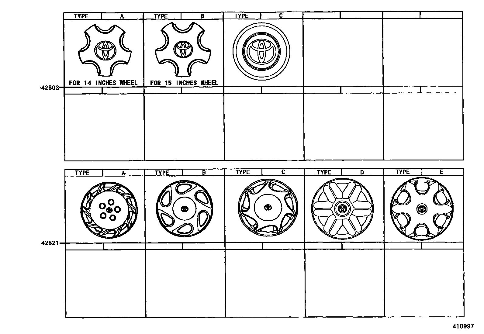 Toyota CAMRY 车轮和车轮盖 EPC diagram — 410997