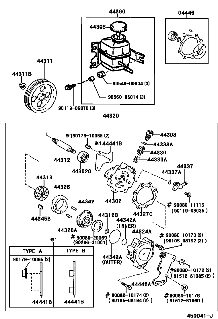 Toyota CAMRY 叶片泵和储油罐(动力转向) EPC diagram — 450041J