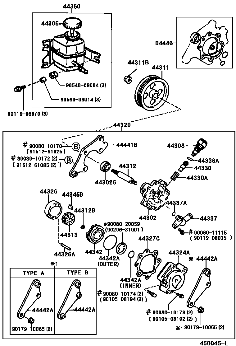 Toyota CAMRY 叶片泵和储油罐(动力转向) EPC diagram — 450045L